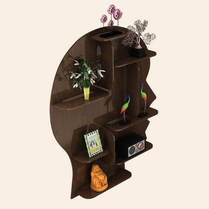 Man Silhouette Backlit Wooden Wall Shelf / Book Shelf – Elegant Walnut Finish