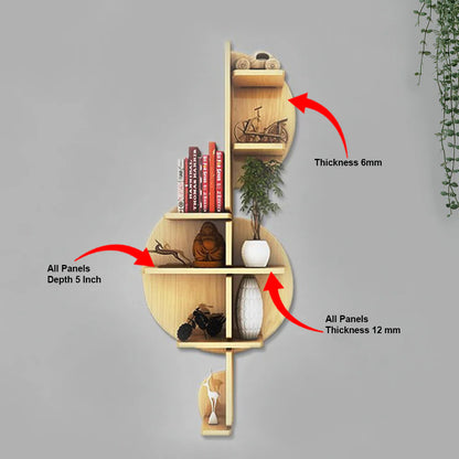 Music Note Shape Backlit Wooden Wall Shelf with LED Night Light – Light Oak Finish