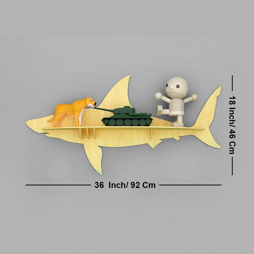 Shark-Themed Wooden Wall Shelf – Decorative Rack for Books & Toys