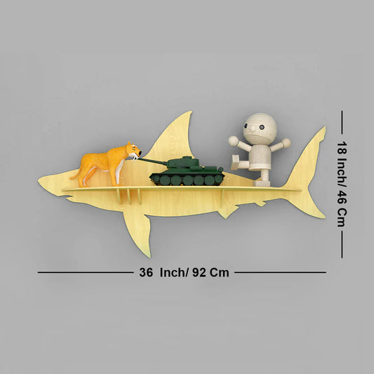Shark-Themed Wooden Wall Shelf – Decorative Rack for Books & Toys