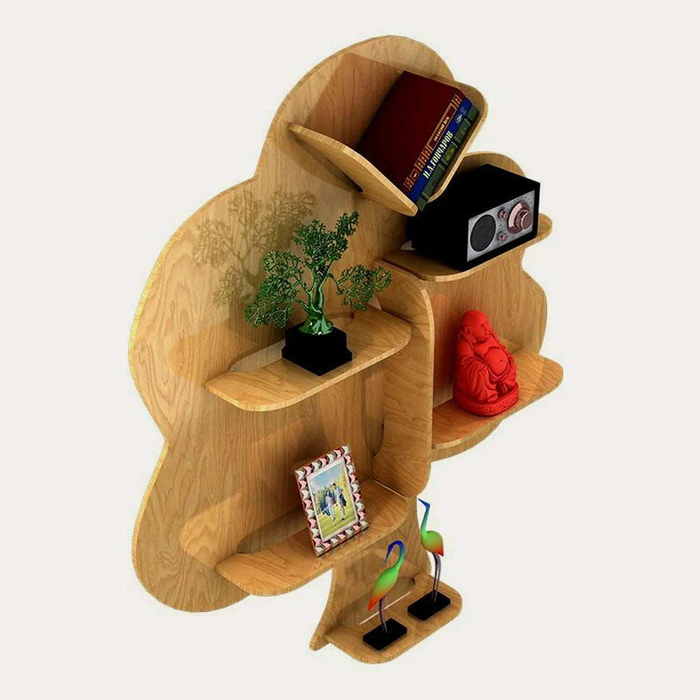 Tree-Shaped Wooden Wall Shelf – Light Oak Finish | Book & Decor Rack