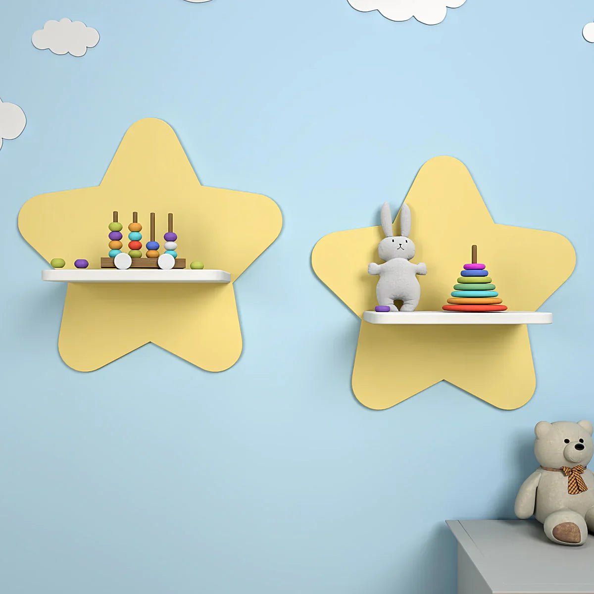 Set of 2 Star-Shaped Wooden Wall Shelves – Cute & Functional Wall Decor for Kids’ Rooms or Nursery