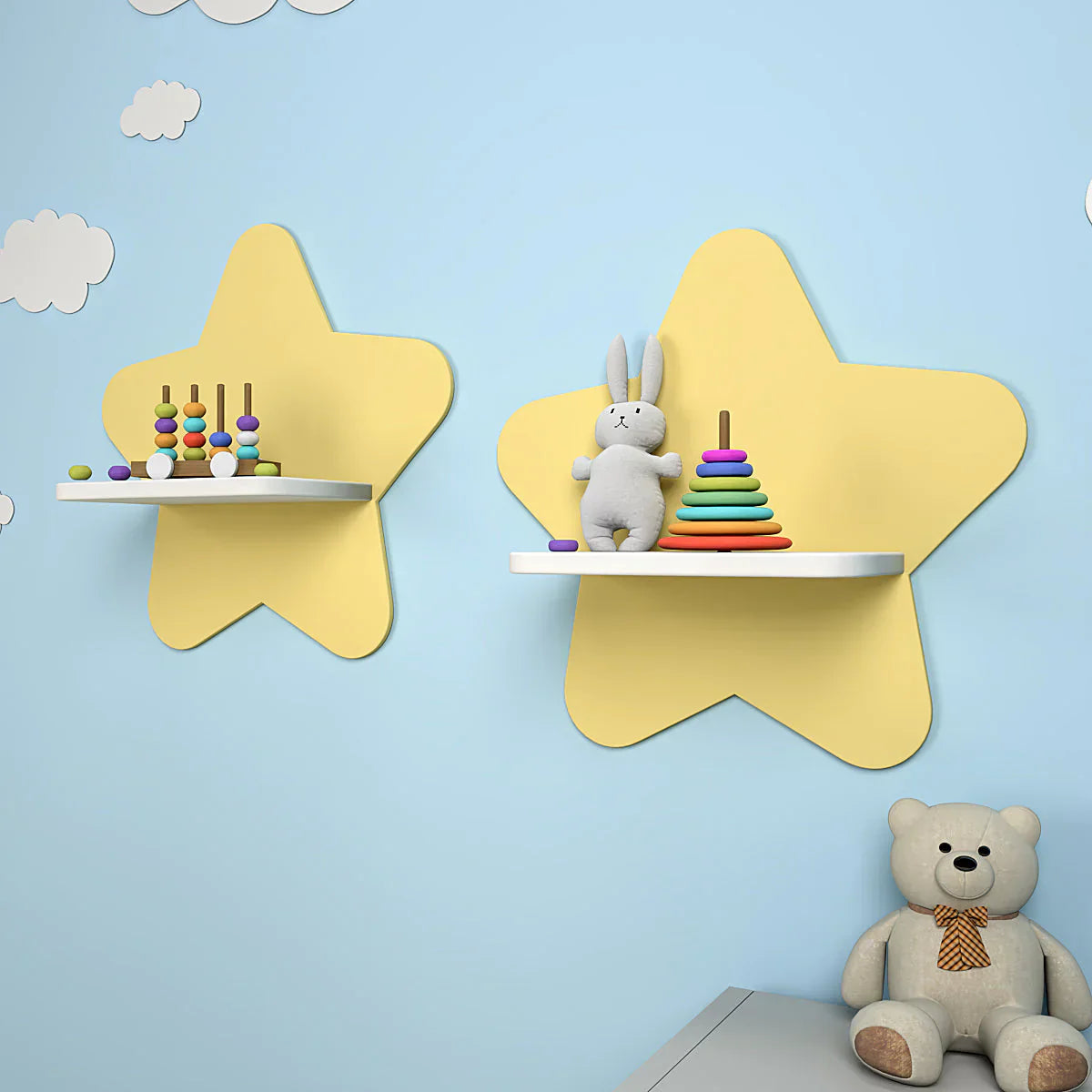 Set of 2 Star-Shaped Wooden Wall Shelves – Cute & Functional Wall Decor for Kids’ Rooms or Nursery