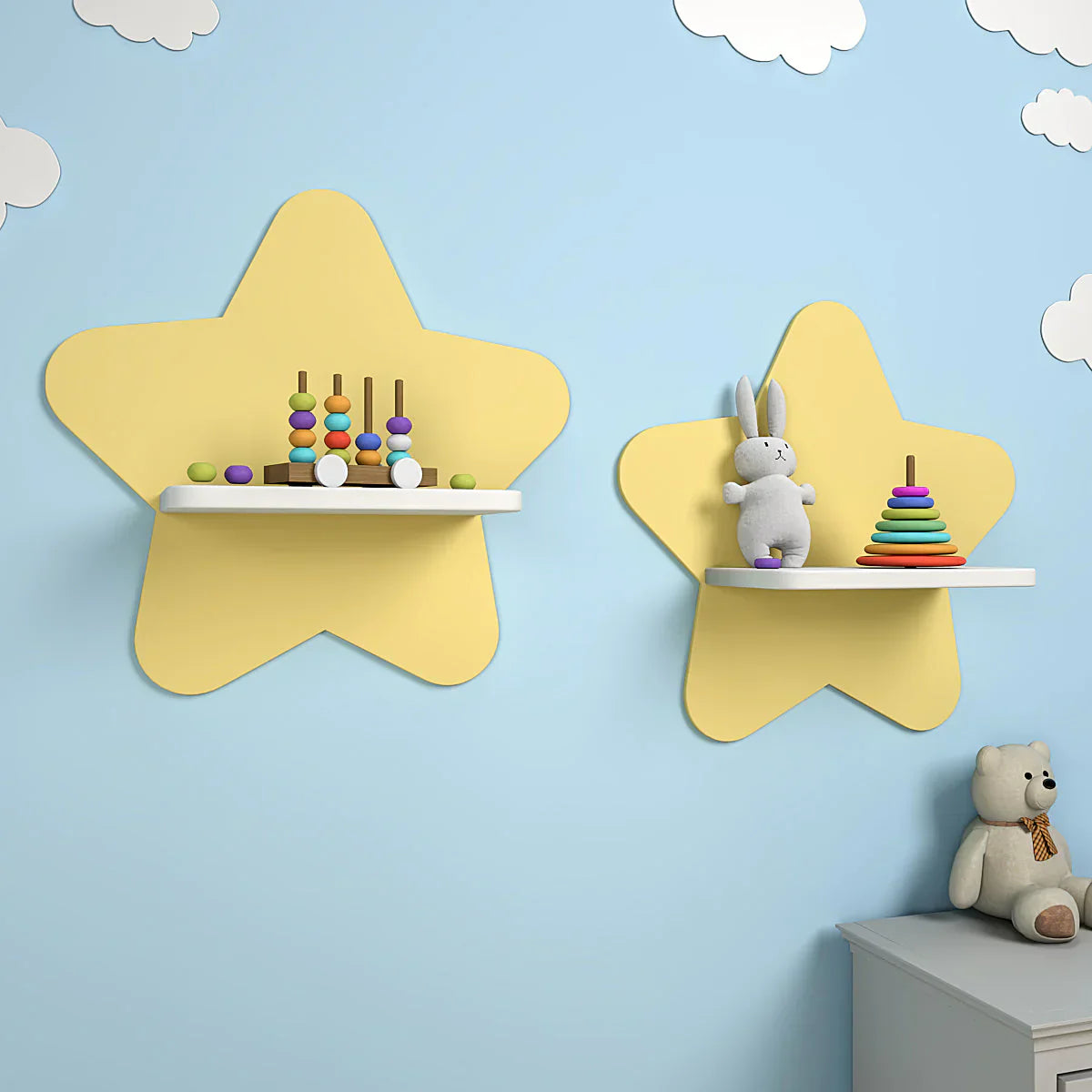 Set of 2 Star-Shaped Wooden Wall Shelves – Cute & Functional Wall Decor for Kids’ Rooms or Nursery