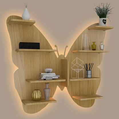 Butterfly Shaped Designer Wooden Wall Shelf – Oak Finish | Books & Décor