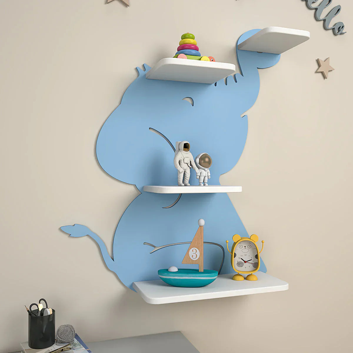 Elephant Wall Shelf for Kids – Cute Wooden Organizer for Toys & Books