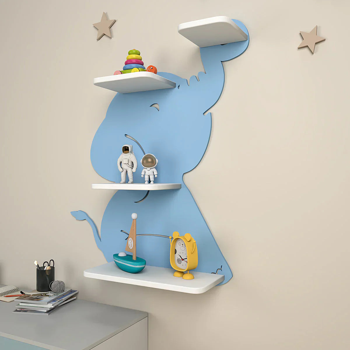 Elephant Wall Shelf for Kids – Cute Wooden Organizer for Toys & Books