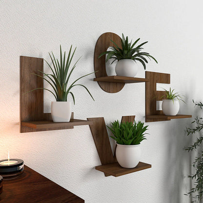 "LOVE Shaped Wall Planter Shelves – Set of 4 | Dark Walnut Wooden Alphabet Shelf Décor"