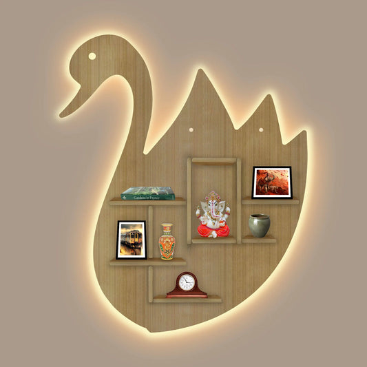 Modern Swan Style Wooden Wall Shelf – Walnut Finish | Books & Decor Display