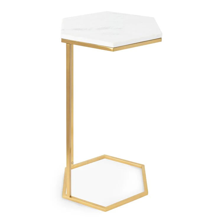 Modern Marble-Top Side Table with Golden Geometric Frame