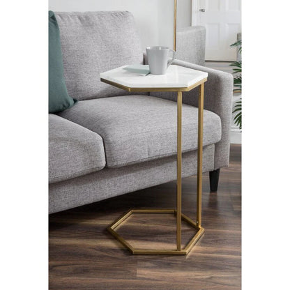 Modern Marble-Top Side Table with Golden Geometric Frame