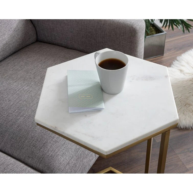 Modern Marble-Top Side Table with Golden Geometric Frame
