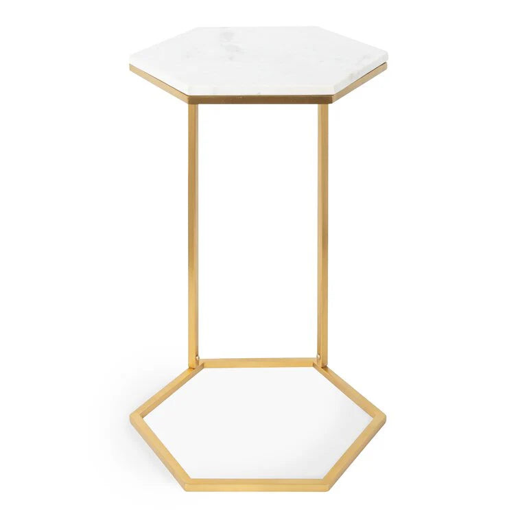 Modern Marble-Top Side Table with Golden Geometric Frame