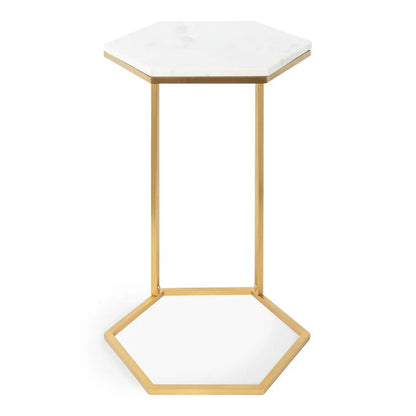 Modern Marble-Top Side Table with Golden Geometric Frame