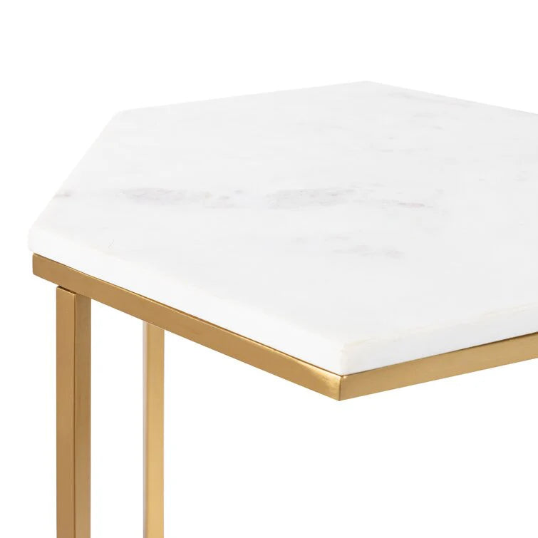 Modern Marble-Top Side Table with Golden Geometric Frame