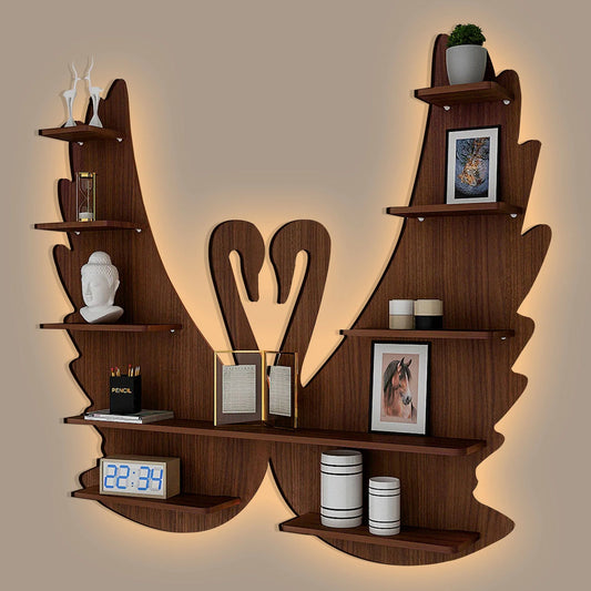 Designer Swan-Shaped Wall Shelf – Premium Walnut Wood for Home Decoration.